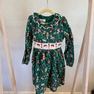 Bonnie Jean Green Nutcracker & Ballerina Print Dress